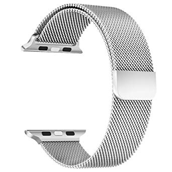 FanTEK for Apple Watch Band, Milanese Loop Stainless Steel Bracelet Smart Watch Replacement Strap for iWatch Series 1/2/3 All Models with Powerful Unique Magnet Lock Clasp 42mm (Silver)