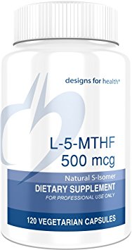 Designs for Health - L-5-MTHF - 500mcg, Quatrefolic, Active B9 Methylfolate, 120 Capsules