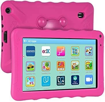XGODY 9 Inch Kids Tablets Android Tablet Quad Core 1GB RAM 16GB ROM with WiFi IPS HD Display Dual Camera Shockproof Silicon Case for Kids（Pink）