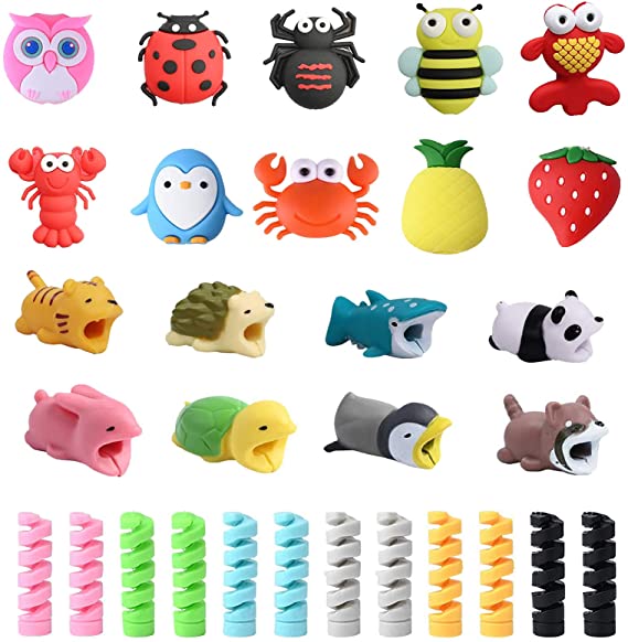 30 Pieces Cable Protector for iPhone/ipad USB Lightning Cable,Cute Cartoon Animal Fruit USB Charging Cable Saver,Spiral Tube Spring-Shaped Flexible Phone Accessory Protect USB Charger