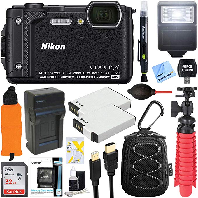 Nikon COOLPIX W300 16MP 4k Ultra HD Waterproof Digital Camera (Black)   32GB Memory & Flash Deluxe Accessory Bundle
