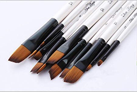 Angular Paint Brushes Nylon Hair Angled Watercolor Pait Brush Set for Acrylics Watercolors Gouache Inks Oil and Tempera (12pcs Pearl White Angled Paintbrush Set)