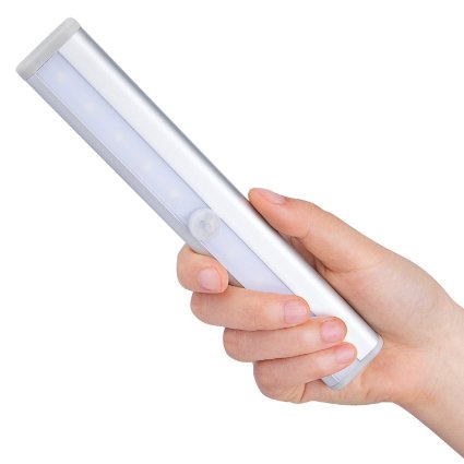 LED Light, Etrech® Stick-on Anywhere Portable 10-LED Wireless Motion Sensing Closet Cabinet LED Night Light / Wardrobe Light / Step Light Bar with Magnetic Strip (Battery Operated)