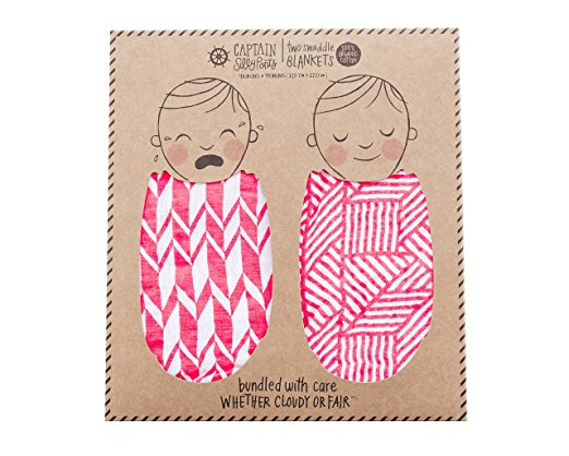 Captain Silly Pants Baby Swaddle, 100% Organic Cotton, Geometric Cascade Coral - 2 Pack