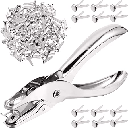 300 Pieces 3/4 Inch Paper Fasteners Small Round Metal Brads with Hole Punch for Scrapbooking Crafts Making DIY (Silver)