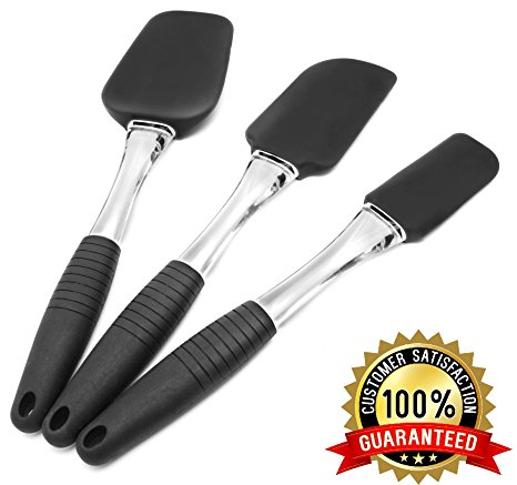Premium Silicone Spatula 3-piece Set By KUM&KUM Rubber Spatula Spoon Turner Mini(small), Spatulas heat resistant for Cake decorating Icing Baking Pastry Non-Stick Offset spatula cooking Utensils