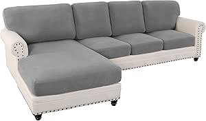 H.VERSAILTEX 2024 New Sectional Couch Covers 8 Pieces Stretch Sofa Covers for Sectional Sofa Set Separate L Shaped Couch Cover for Both Left/Right Couch (Seat and Back: 1 Chaise   3 Sofa, Dove)