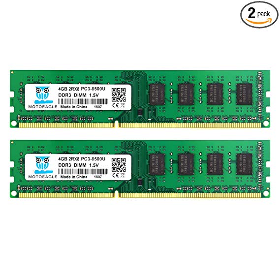 PC3-8500 DDR3 1066 MHz UDIMM 4GB, Motoeagle 2Rx8 PC3 8500 Desktop Memory 8GB Kit (2x4GB)1.5V CL7 Dual Rank UDIMM Upgrade Chips