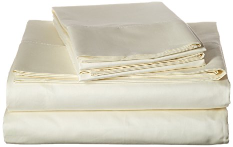 Tribeca Living Egyptian Cotton Sateen 800 Thread Count Hemstitched Deep Pocket Sheet Set, Queen, Ivory