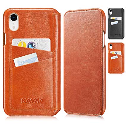 KAVAJ iPhone XR 6.1" Case Leather Dallas Cognac-Brown, Supports Wireless Charging (Qi), Slim-Fit Genuine Leather iPhone XR Wallet Case Leather Bumper Case with Business Card Holder Cover
