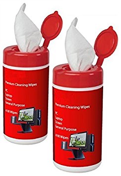 Rybond Cleaning Wipes [2 x Pack of 100] pre-moistened wipes for PC Monitor Screen, Laptop Screen, Touch Screen Monitor, PC Keyboard