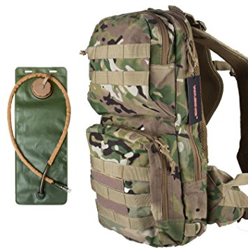 WASING Hydration Pack with 3L Bladder and 2 Additional Pockets. Tough Military Style Backpack Is Perfect for Hiking, Biking, Running, Walking and More.