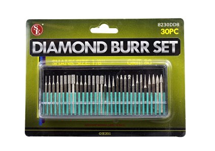 SE 8230DD8 30-Piece Set of Assorted Diamond Burrs, 80 Grit