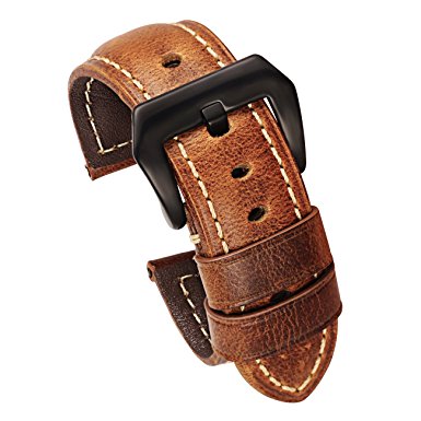 Carty 20mm 22mm 24mm Oil-tanned Leather Replacement Watch Band Strap