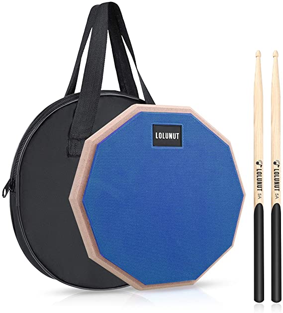 LOLUNUT 12 Inch Silent Drum Pad, Dumb Drum Beginner Rubber Practice Pad, with 5A Drum Sticks &Storage Bag (Blue)