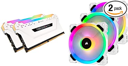 Corsair CMW32GX4M2C3200C16W Vengeance RGB PRO 32GB (2x16GB) DDR4 3200 (PC4-25600) C16 Desktop Memory White & LL Series, LL120 RGB, 120mm RGB LED Fan, Triple Pack with Lighting Node PRO- White