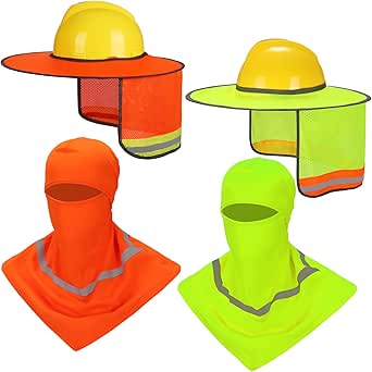 Ultrafun 4 Pcs Hard Hat Sun Shade Full Brim Mesh Balaclava Neck Sun Protection with Reflective Strip(Not Include Hard Hat)