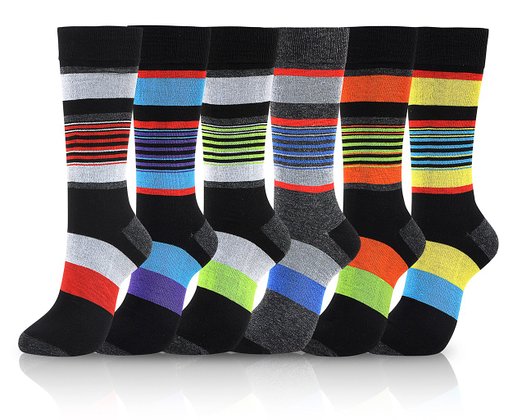 ICONOFLASH Mens Cotton Blend Pattern Dress Socks - 6 Pairs Bundle Pack