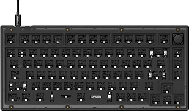 Keychron V1 Wired Custom Mechanical Keyboard Barebone Knob, 75% Layout QMK/VIA Programmable Macro with Hot-swappable Support Compatible with Mac Windows Linux (Frosted Black - Translucent)