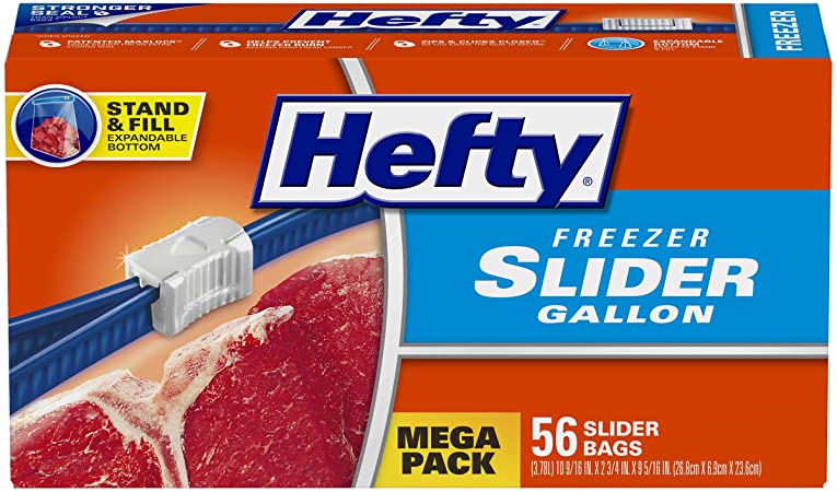 Hefty Slider Freezer Storage Bags, 2 Pack (56 Count each), 112 Count Total, Gallon Size