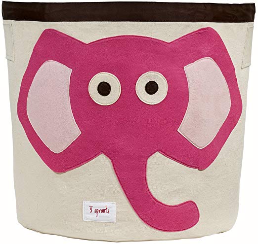 3 Sprouts Laundry and Toy Basket Canvas Storage Bin for Baby and Kids, Pink Elephant