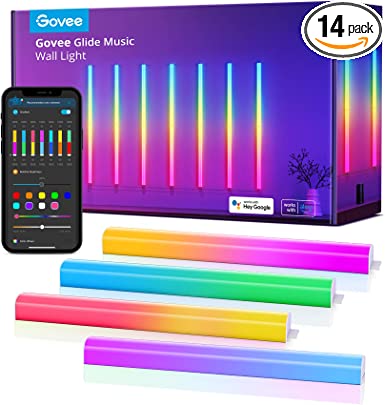 Govee Glide RGBIC Wall Lights, Music Wall Lights Works with Alexa and Google Assistant, Smart Gaming LED Light Bars for Home Bedroom and Gaming Room Decor, Music Sync, 16 Music Mode, 14 pcs