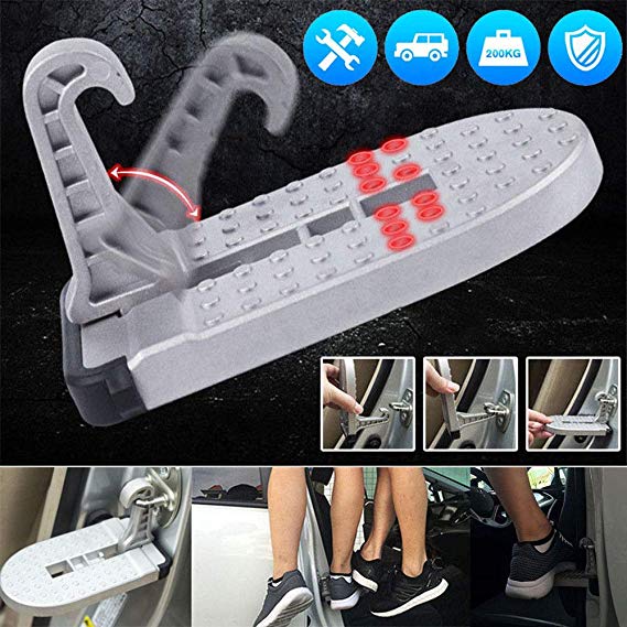 Studyset Aluminum Car Multifunctional Vehicle Latch Door Step with Safety Hammer Easy Access to Car Rooftop Folding Ladder Foot Peg for Jeep SUV Car