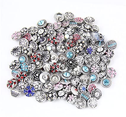 Ginooars Rhinestones Snaps Petite Size Buttons 12mm for Snap Jewelry Making (50)