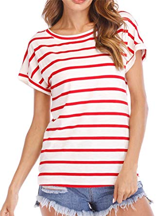 Hioinieiy Women’s Striped T Shirt Top Slim Fit Tees (S-3X)