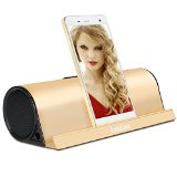 LuguLake II Wireless Portable Bluetooth Speaker 10Watt with Stand Dock 30 Hour Playtime for iPhone iPad Samsung Nexus HTC Laptops and More - Gold