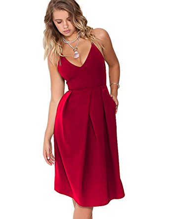 Eliacher Women's Deep V Neck Adjustable Spaghetti Straps Summer Dress Sleeveless Sexy Backless Party Dresses With Pocket