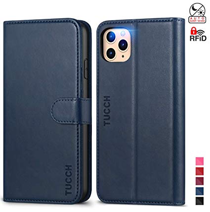 TUCCH iPhone 11 Pro Case, iPhone 11 Pro Wallet Case, iPhone 11 Pro Protective Leather Case with[RFID Blocking][Auto Wake/Sleep][Viewing Stand][Card Holder] Compatible with iPhone 11 Pro(2019), Blue