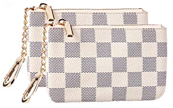 Rita Messi Luxury Checkered Zip Coin Pouch Purse Change Holder Wallet with Key Chain 2 pcs Set (Olivia)