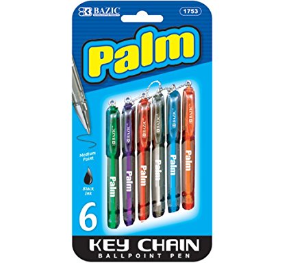 BAZIC Palm Mini Ballpoint Pen w/ Key Ring (6/Pack) (Case of 24)