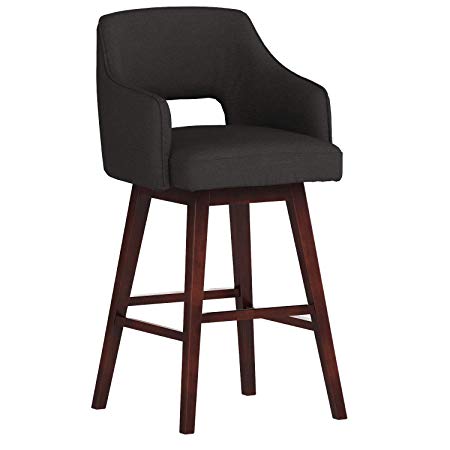 Rivet Malida Mid-Century Open Back Swivel Bar Stool, 41"H, Charcoal