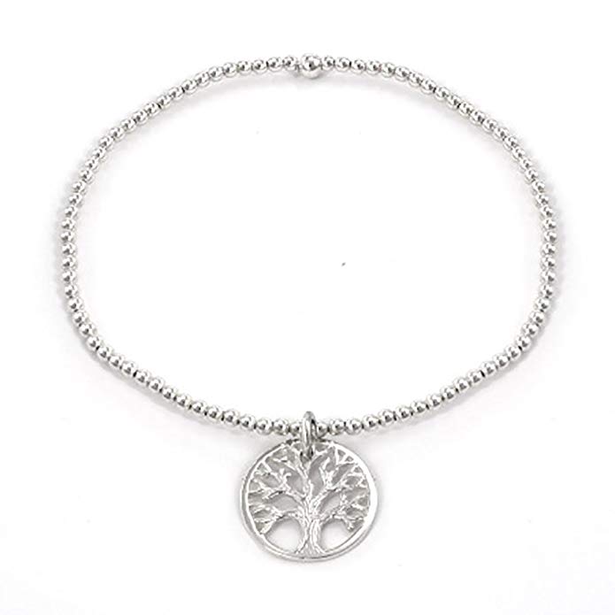 Sterling Silver Beaded Tree of Life Charm Bracelet
