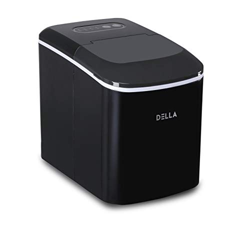 DELLA Countertop Ice Maker - Ice Cubes Ready in 7 Mins - Makes 26 lbs Ice in 24 hrs - Great for Water Bottles, Mixed Drinks - Portable Ice Maker with Ice Scoop and 2LB Basket - Black