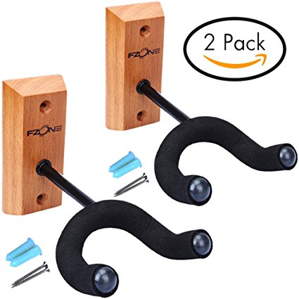 FZONE Wood Guitar Hanger Wall Mount Hook Holder for Home and Studio, 2 Pack