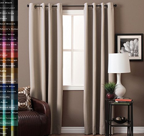 Blackout Curtain Set Thermal Insulated Grommets Draperies Bedroom Curtains, Beige, 52" W x 84" L by Turquoize