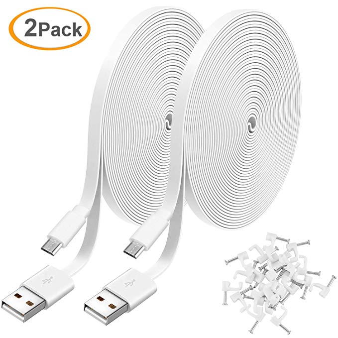 2 Pack 20FT Power Extension Cable Compatible with WyzeCam, Wyze Cam Pan, NestCam Indoor,Blink, Yi Camera,Amazon Cloud Camera,USB to Micro USB Durable Charging and Data Sync Cord