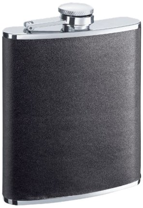 Visol "Ano" Leather Stainless Steel Flask, 8-Ounce, Black