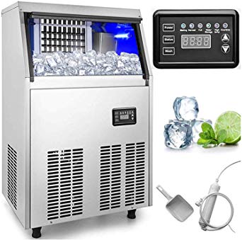 VEVOR Commercial Ice Maker 100LBs in 24Hrs with 33lbs Storage Capacity 36Cubes Per Plate Stainless Steel Portable Automatic Auto Clean for Home Supermarkets, 100 LBS