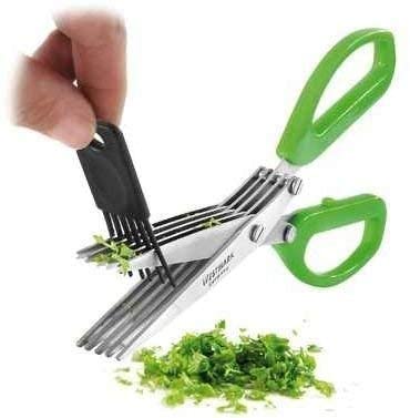 Piesome Multifunction Vegetable Stainless Steel Herbs Scissor with 5 Blade Comb (Standard, Colour May Vary)