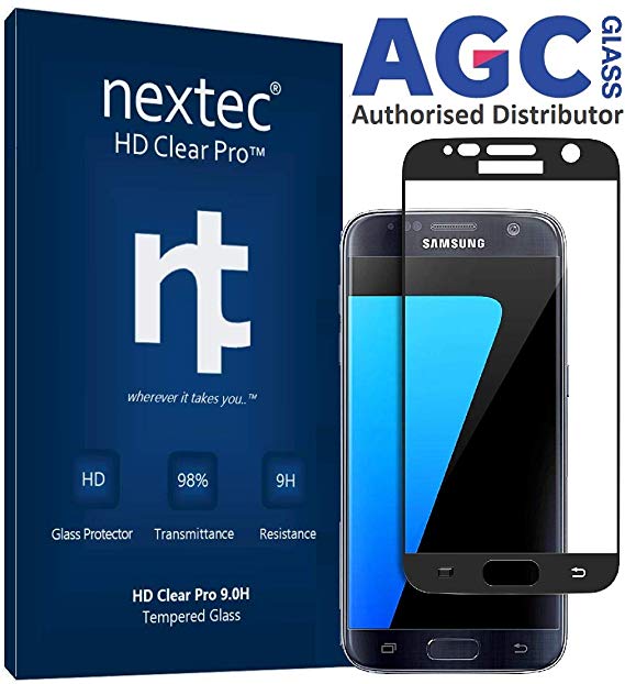 Galaxy S7 Screen Protector, 3D (Full Coverage) Nextec® Corning® Tempered Glass Screen Protector for Samsung Galaxy S7 (HD Clear5 9.0H) Corning®/ Black