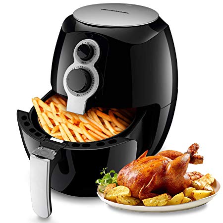 Homeleader Air Fryer, 2.6 Liter Hot Air Fryer, 1400W Oil Free Air Cooker With Timer & Temperature Control, Auto Shut Off, Black