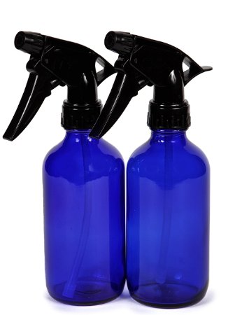 Vivaplex, 2 New, High Quality, Large, 8 oz, Empty, Cobalt Blue Glass Spray Bottles with Black Trigger Sprayers