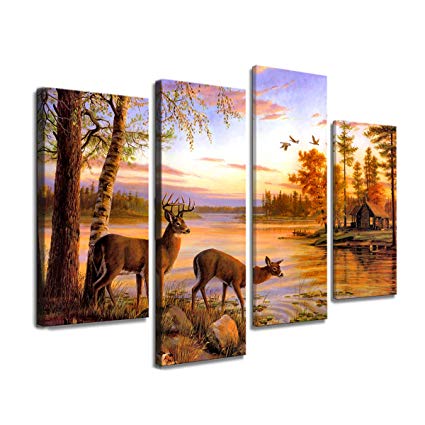 Moyedecor Art S404 4 Panel Wall Art Whitetail Deer In dusk Painting The Picture Print On Canvas Animal Pictures For Home Decor Decoration Gift piece