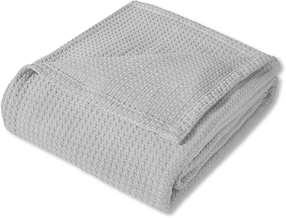 Sweet Home Collection 100% Fine Cotton Blanket Luxurious Basket Weave Stylish Design Soft and Comfortable All Season Warmth, King, Silver