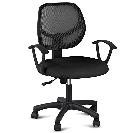 Yaheetech Mid-Back Mesh Office Chair Swivel Task Chair Adjustable Computer Desk Chair Tilt Ergonomic Office Chairs with Arms Black