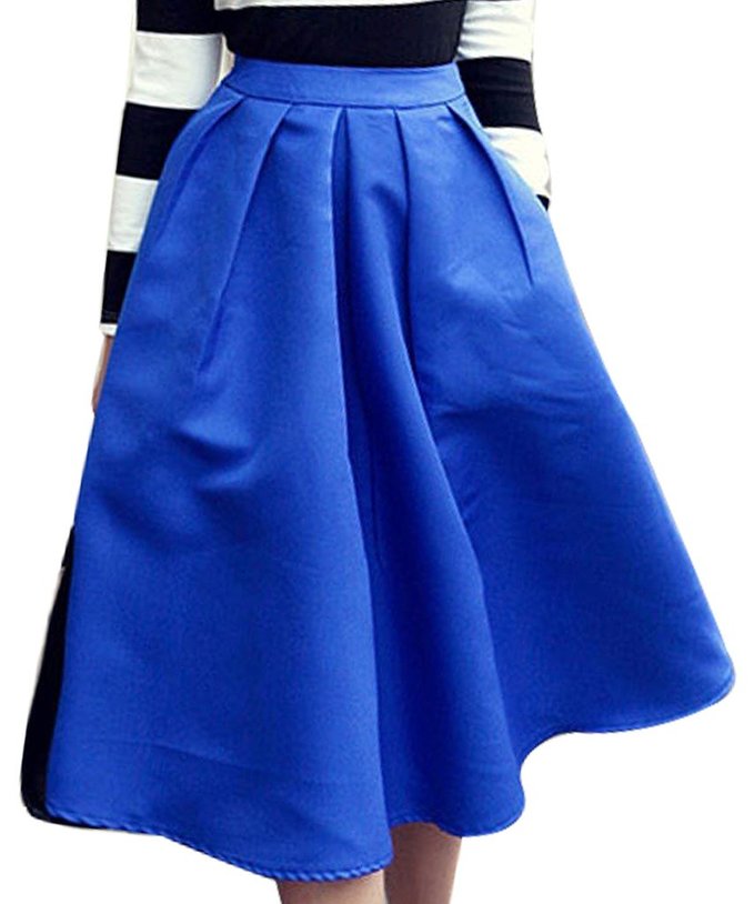 FACE N FACE Womens High Waisted A Line Pleated Full Midi Skirt with Pockets